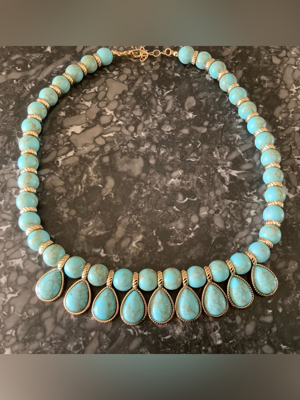 Heavy Turquoise Necklace 16" Adjustable NWT Boxed